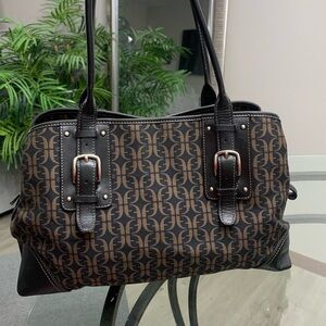 Fossil Canvas Leather Stylish Black and Brown shoulder bag